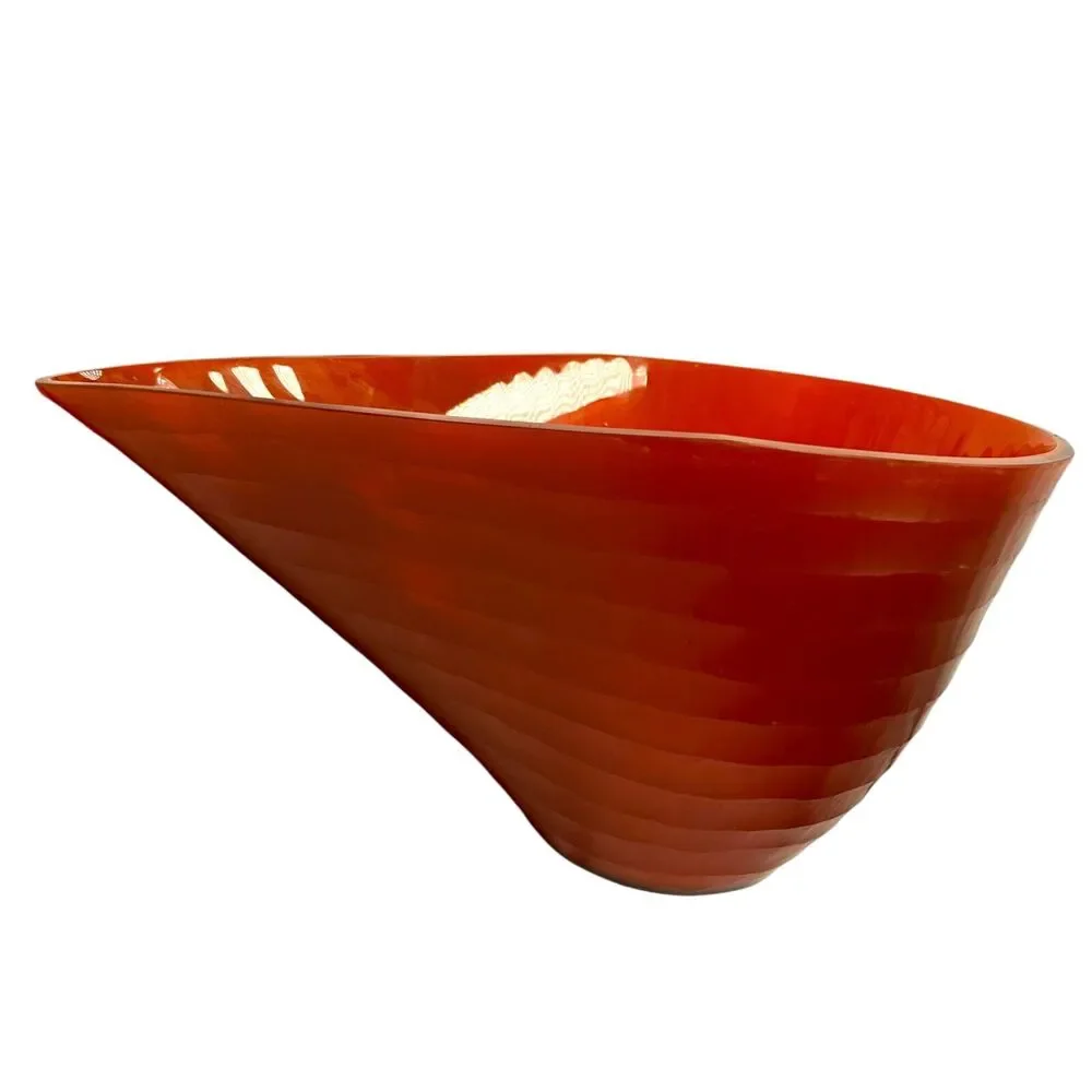 Ethan Allen‎ Adara Glass Bowl Orange Amber XL Floor Vase Abstract Centerpiece